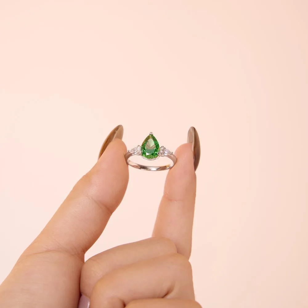 KAKODIY Vintage Cocktail Ring in 925 Sterling Silver Shiny Green 8A Ice Cut Zirconia with 5A CZ Women's Fine Jewelry Promise Ring detail 3