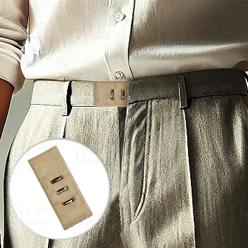 3-Level Adjustment Trousers Extended Belt with Button Hook and Eye Waistband Extender for Jeans Pants Button Extenders