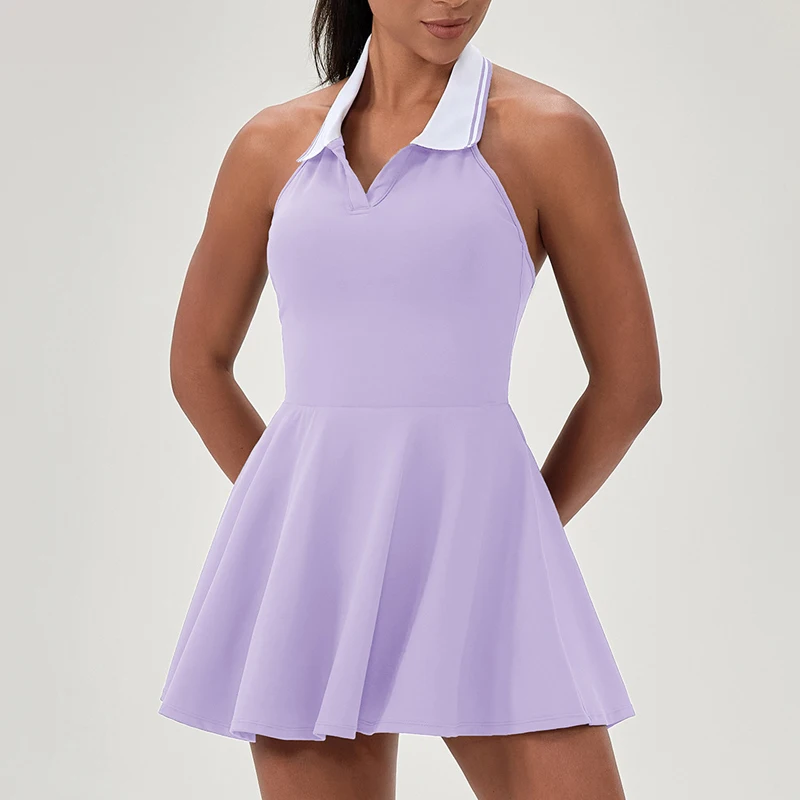 Wholesale Women Gym Fitness Halter Neck Polo Collar 2-in-1