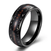 Black Tungsten Carbide Ring Inlay Crushed Meteorite And Dinosaur Bone Stone,Men Wedding Band,Comfort Fit