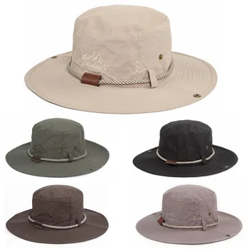 Waterproof Wide Brim Outdoor Safari Fisherman Cap Quick Dry Hiking Summer UV Protection Bucket Caps Boonie Hat With Rope