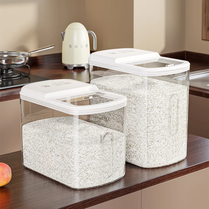 WANUO 15.5KG Rice Capacity Airtight Transparent Rice Storage Container Food-Grade Rice Container with Sliding Push-Open Lid