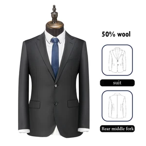 50% Wool Black Men's Suit Top Pants Factory Wholesale OEM/ODM HK5051-1