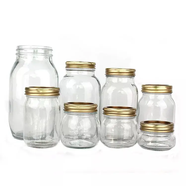 Hot Sale Wholesale 4oz 8oz 16oz Clear Wide Mouth Glass Mason Jar Canning Glass Food Storage Jar with Metal Lid