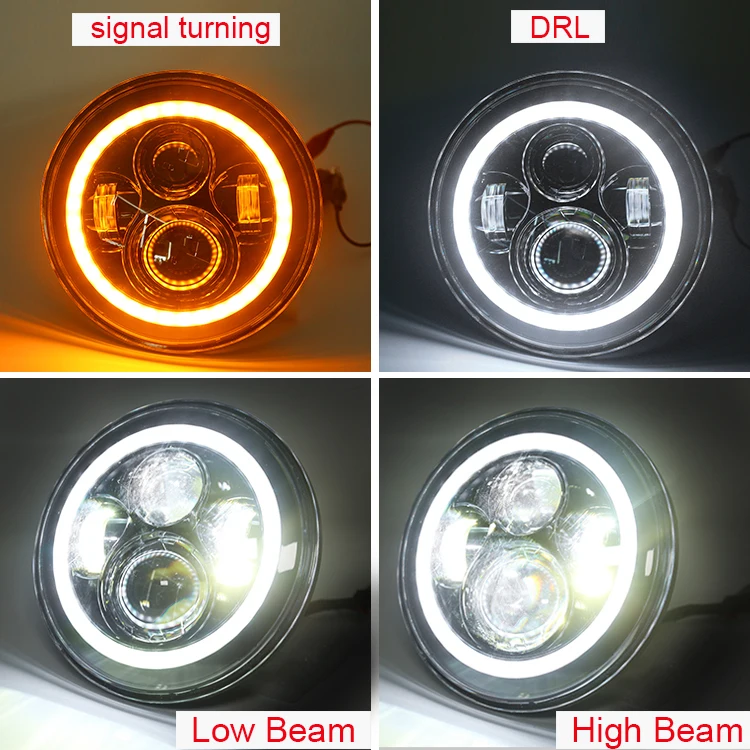 7-Inch Round LED Sealed Beam Halo Headlights for Jeep Wrangler, Kombi, Troller, and Willys  Hi-Lo Angel Eyes