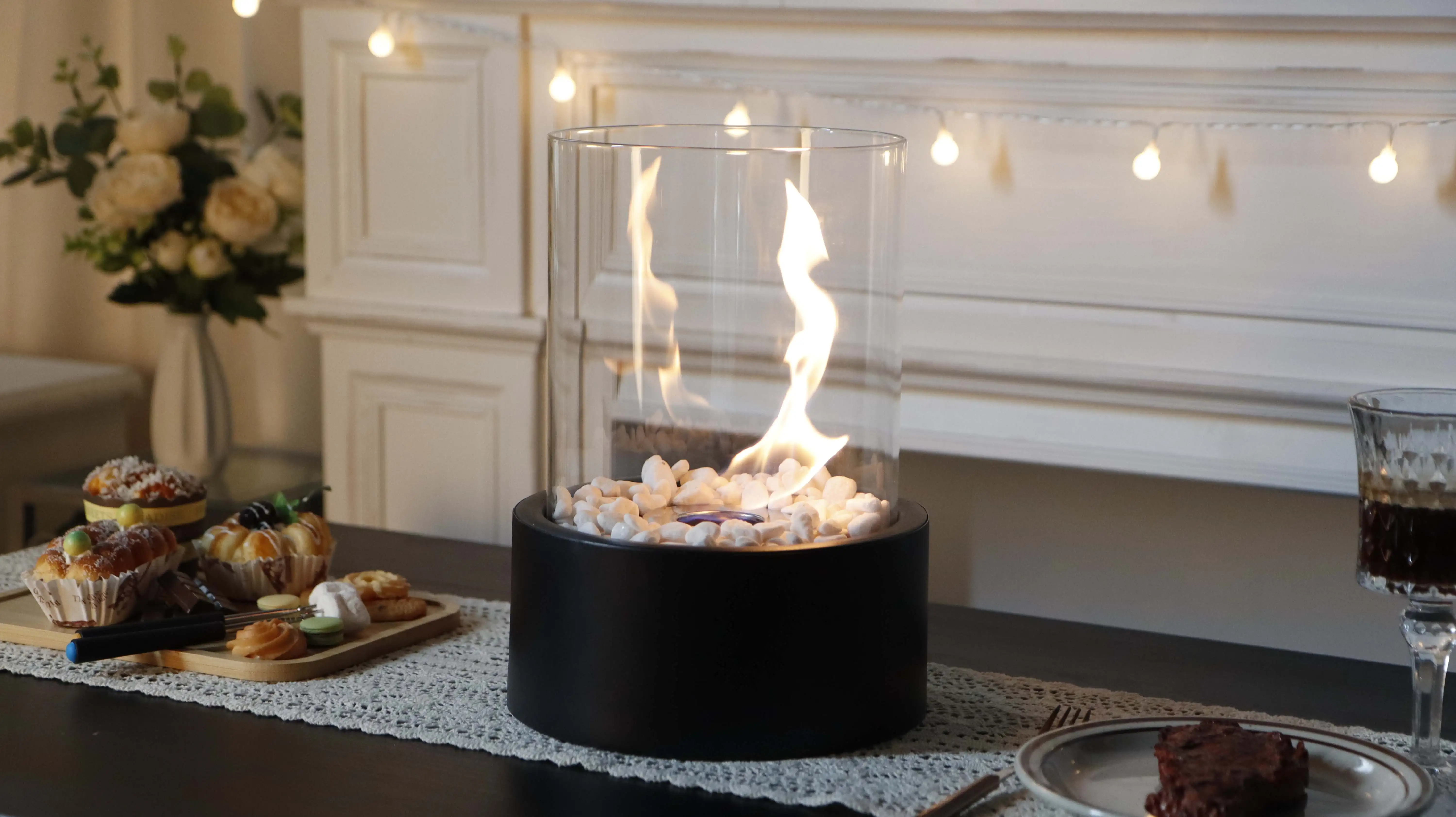 Mini Fire Table Mini Table Fireplace Freestanding Cylinder Smokeless Alcohol Stove ...