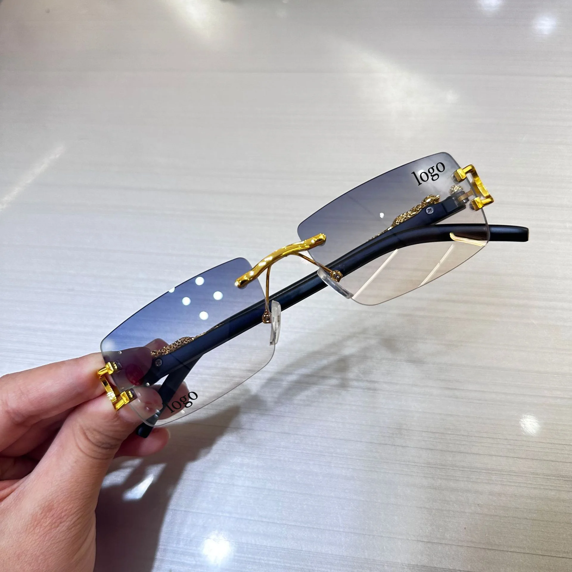 Candy Color Rectangular Retro Square Frameless Sun Glasses Vintage 90s  Custom logo Unisex Small Rectangle Rimless Sunglasses