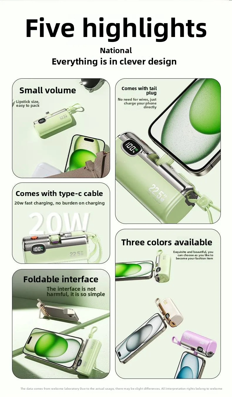 High Capacity 5000mAh Portable Charger Type-C Ultra Slim 18W Fast Charging Power Banks LED Display Quick Charge Support
