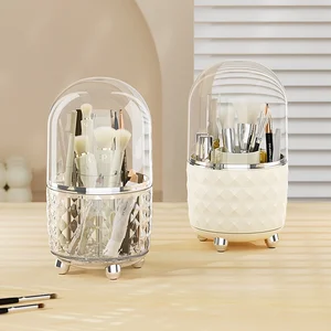 High-End Light Luxury Cosmetics Storage Box Desktop Makeup Brush Storage Rotatable Dressing Table Dust-Proof Plastic Sundries