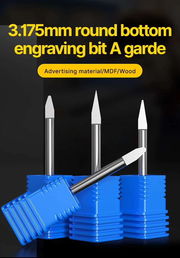 HUHAO 1/8 Shank Round bottom Engraving Bit for 3D Carving CNC Router tools 3A carbide overall length 38mm