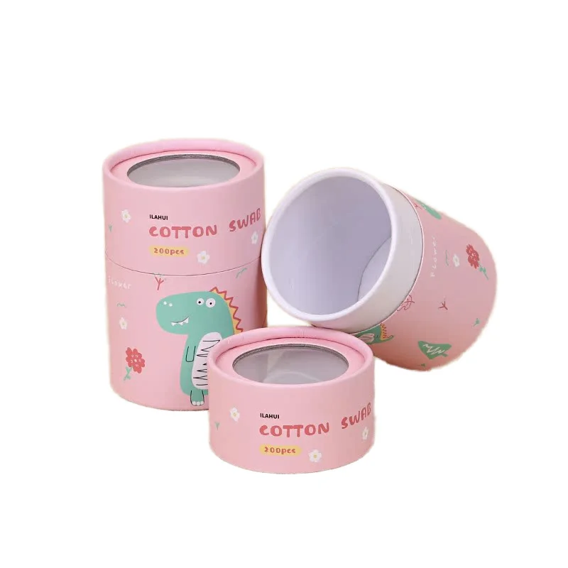 Custom Pink Kraft Packaging Box with Transparent PVC Window Cotton Pad Gift Liner & Sponge for Food Paper Tube Box Logo Printing