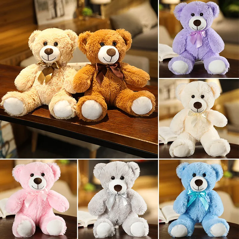 35cm13 Inch Cute Seven-Color Teddy Bear Doll Stuffed Plush Toy Ribbon Bear  Catcher Doll Activity Small Gift