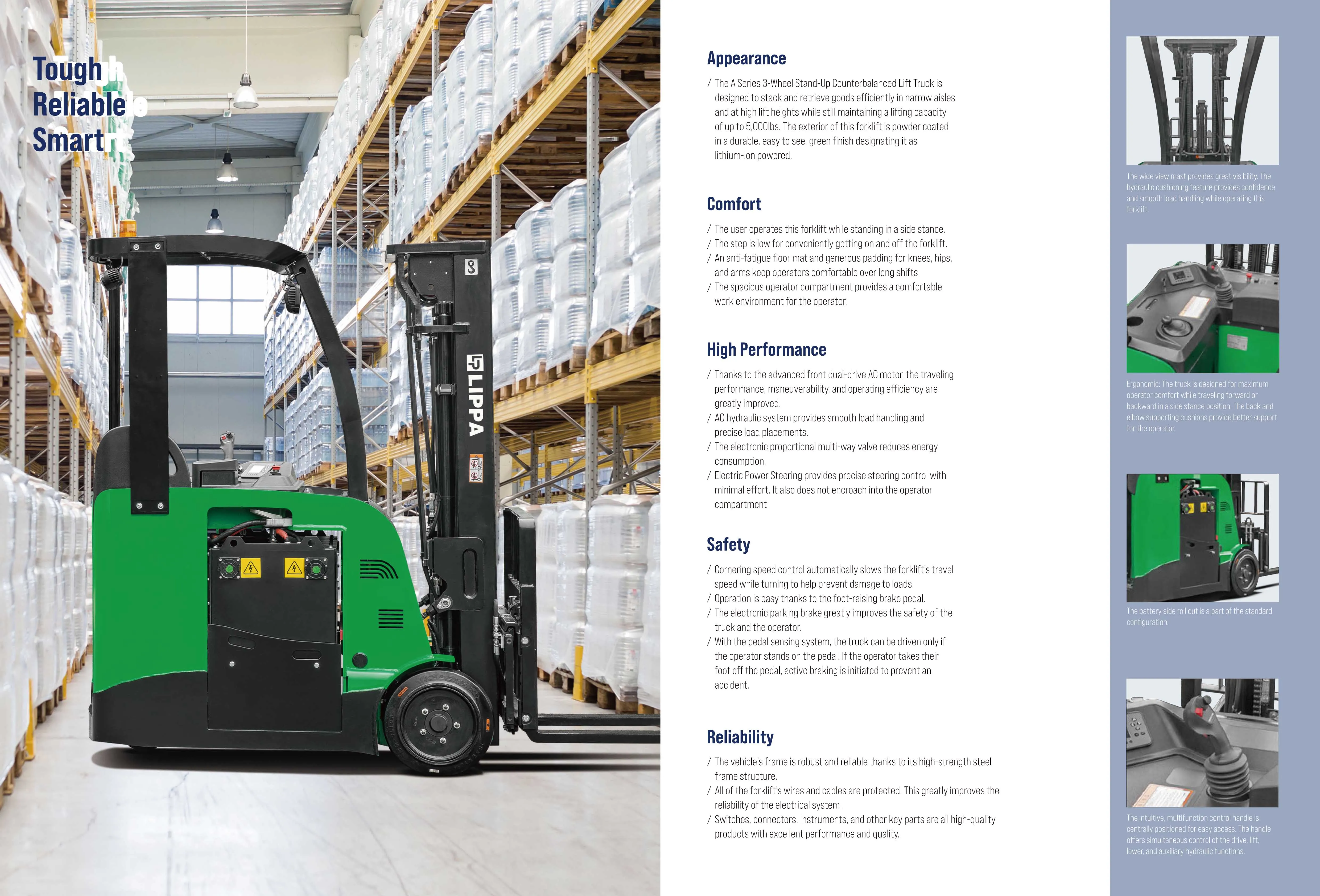 3-wheel Stand-up Counterbalanced Lift Truck With Lithium-ion Electric ...