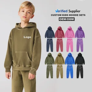 Custom Logo Kids Streetwear Clothing Children's Boys Hoodies Customised 350 Gsm Winter Kids Plain Tracksuit Kids Hoodie Set