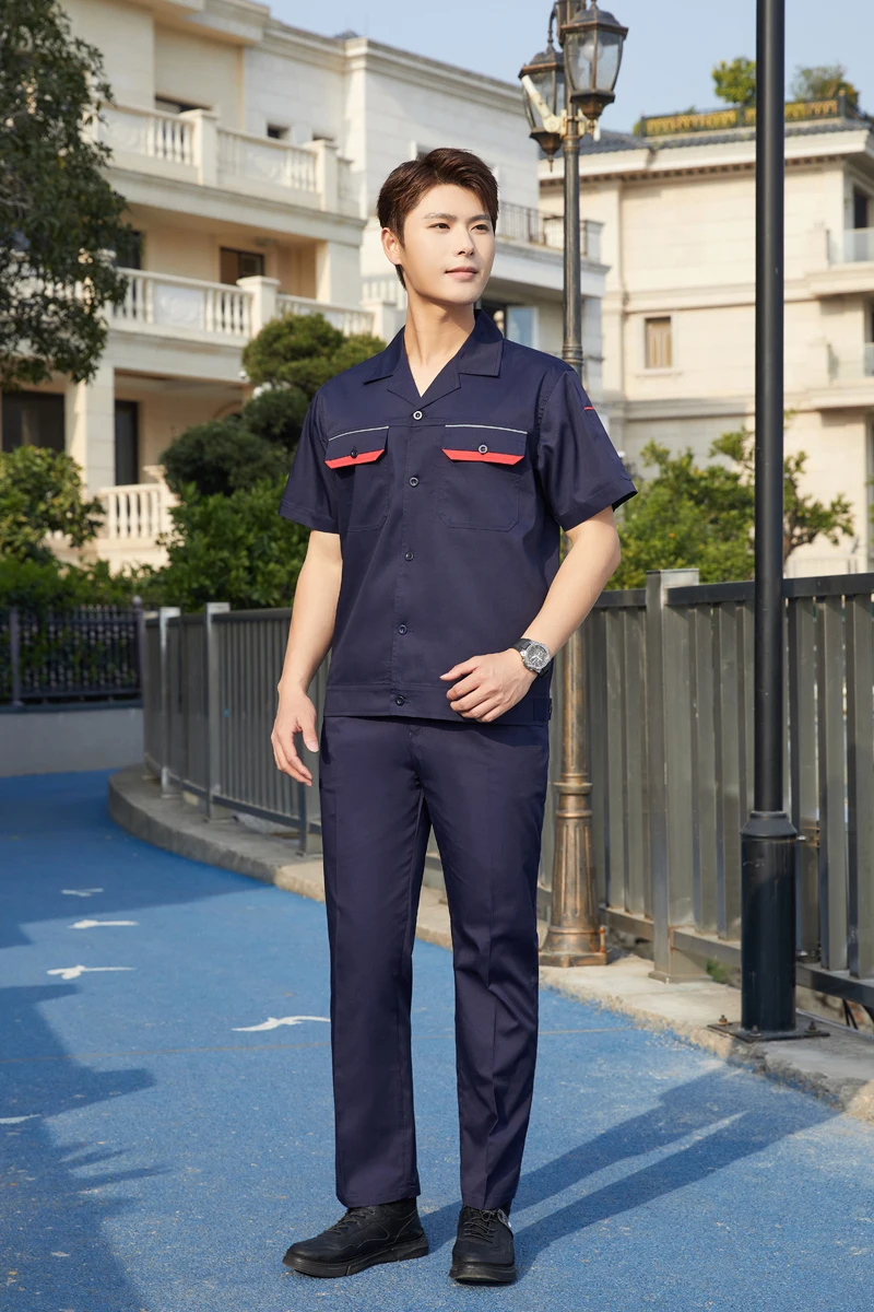Summer men thin long short-sleeved site workshop workwear sets labor protection clothing constructio