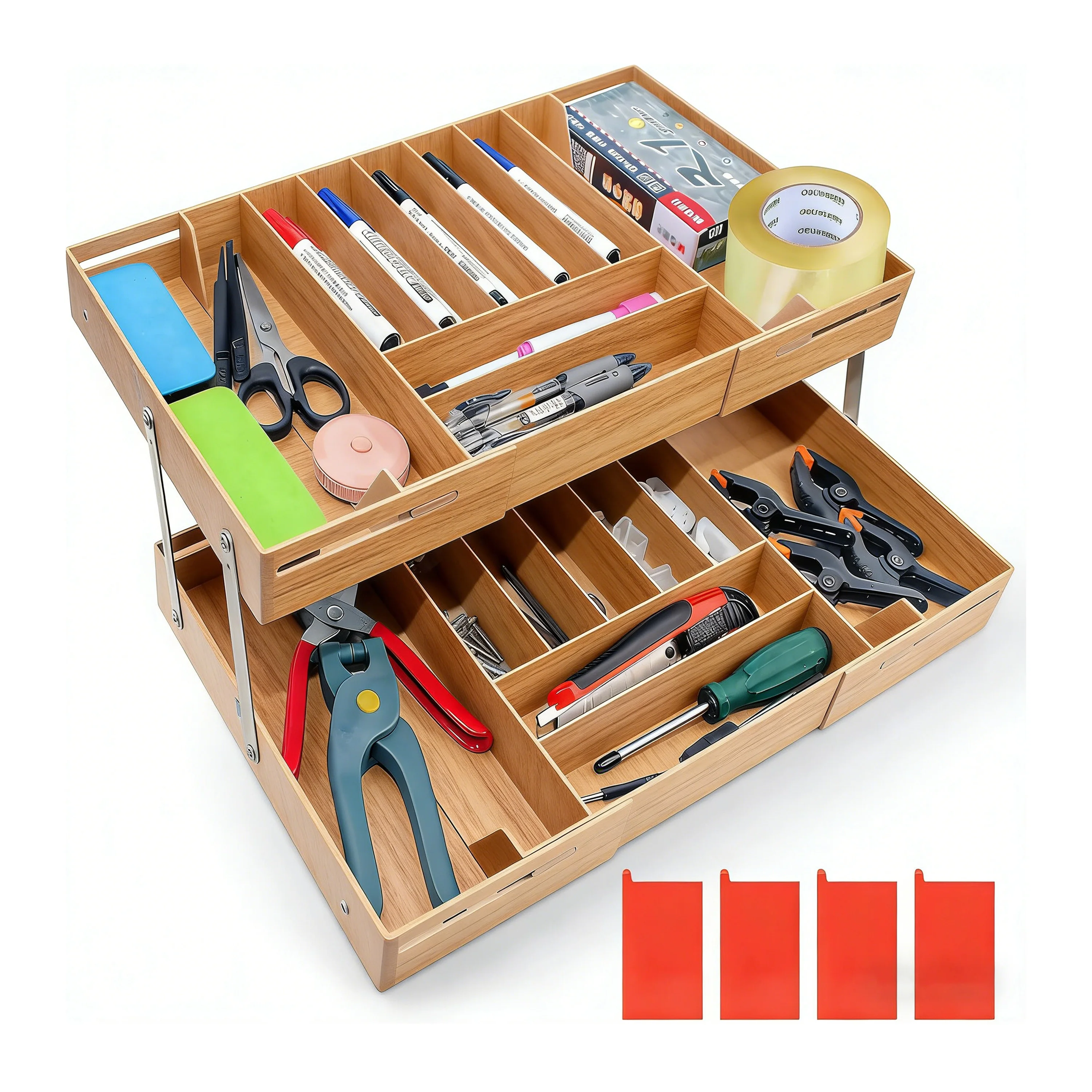 Custom  2-Layer Expandable Tray Multifunctional Drawer Organizer Bamboo Storage Tray Adjustable Divider for Office Kitchen