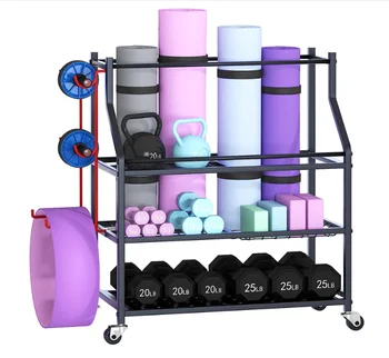 Yoga Mat Holder Home Gym Storage Rack For Dumbbells Kettle-bells Foam Roller Workout Equipment Storage Organizer