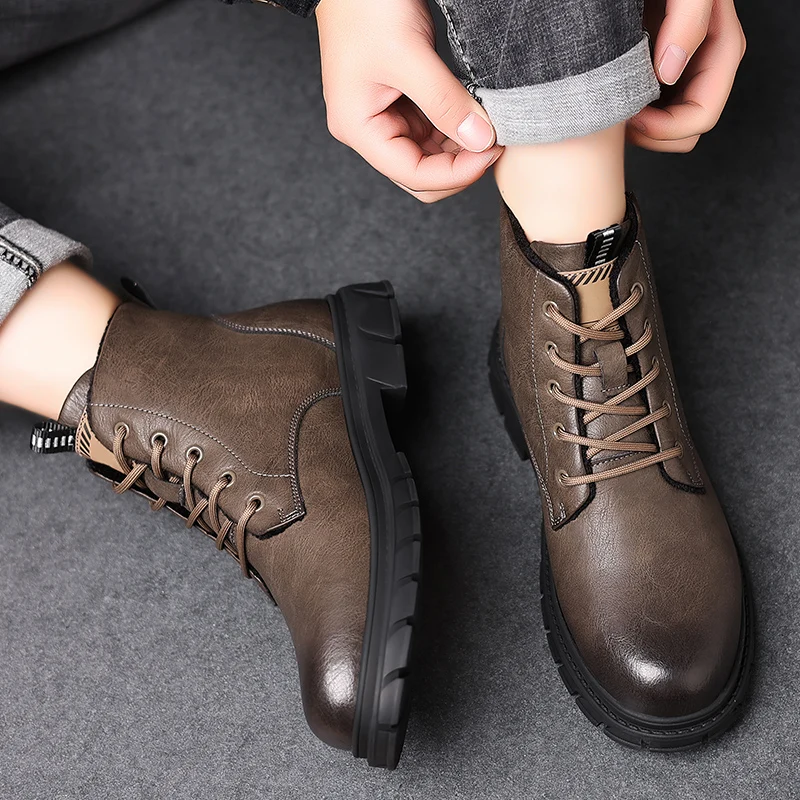 Chukka-Botas de cuero elegantes para hombre, botines de vestir de caza,  color negro, para invierno