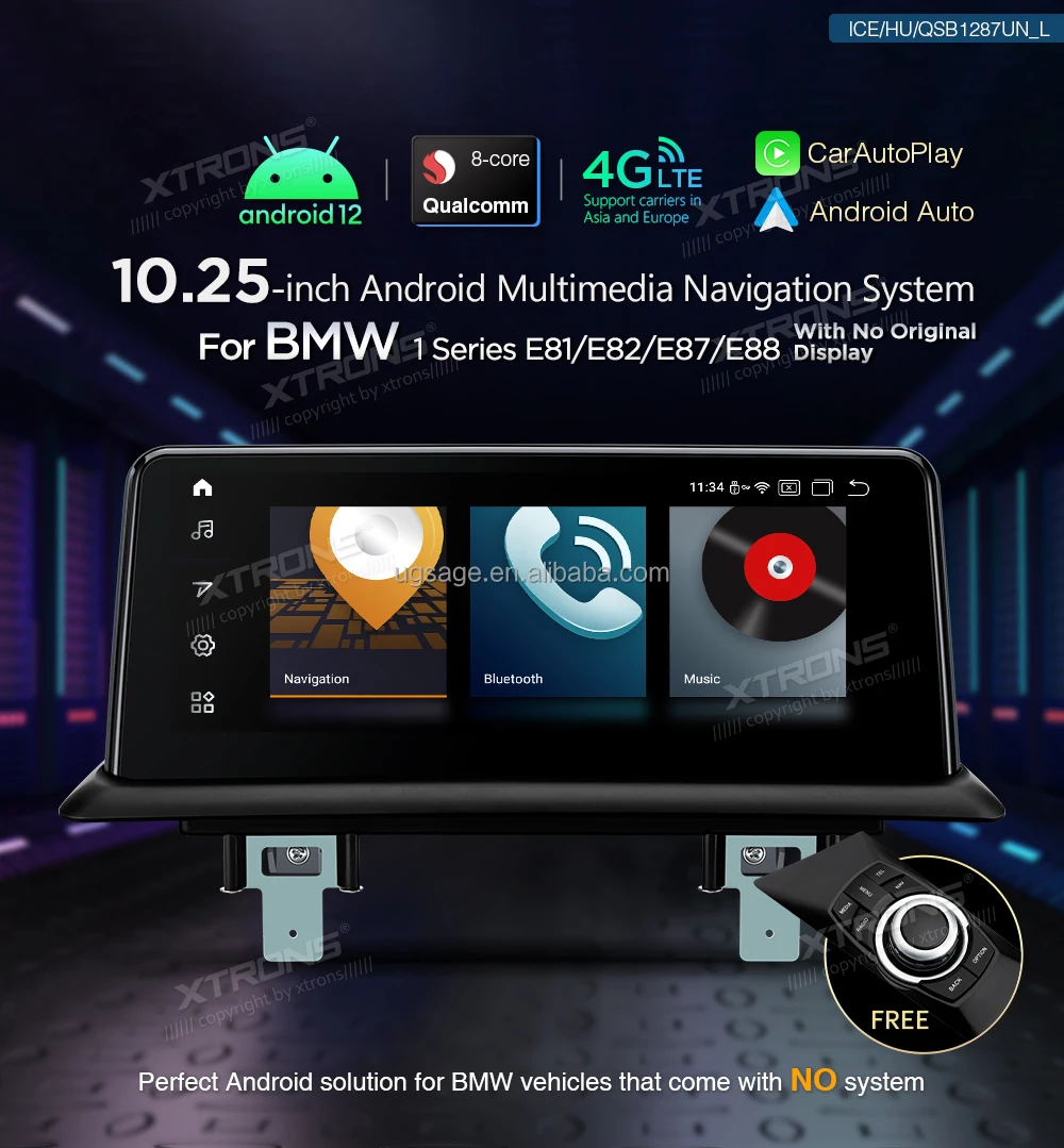 XTRONS 10.25 Inch Android 12 Car GPS Navigation Carplay Android Auto 4G LTE  For BMW E81 E82 E87 E88 2006-2012 Car Stereo