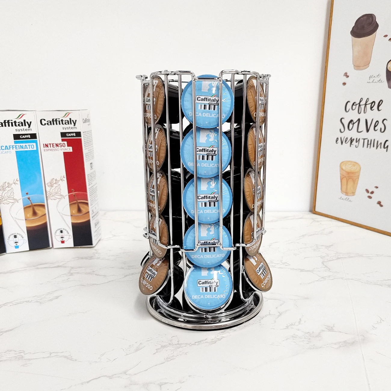 Tchibo Revolving Coffee Box Bracket Counter Top Shelf Storage Manager Metal Home Kitchen Decoration Capsule Coffee Station