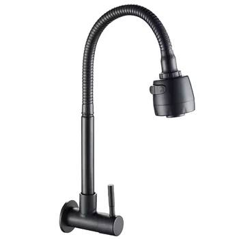 Modern Single Handle Cold Water Kitchen Faucet Wholesale Stainless Steel Sink Tap Flexible Black Finish Ceramic Valve Core