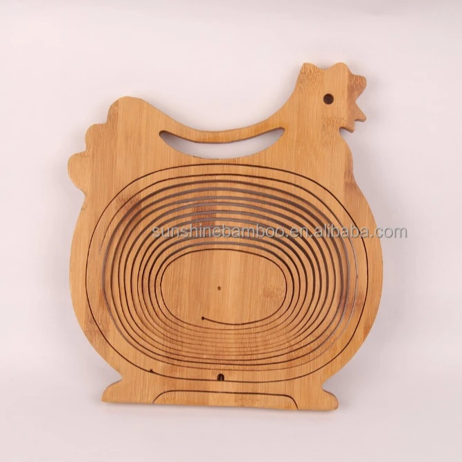 The Cock Shape Folding Serving Apple Basket Bamboo Fruit Basket With Handle