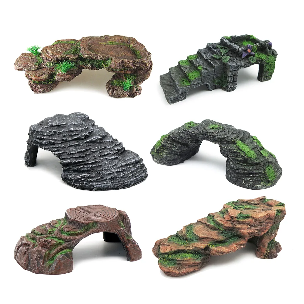 Wholesale Reptile Supplies Cave Resin Rock Hide Habitat Aquarium Decoration  for Small Animals Leopard Gecko
