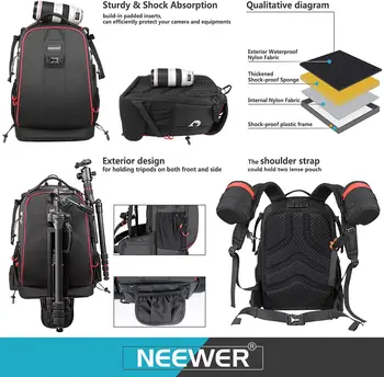 Neewer Pro Camera Case Waterproof Shockproof Adjustable Padded Camera Backpack Bag with Anti-theft Combination Lock for DSLR product image