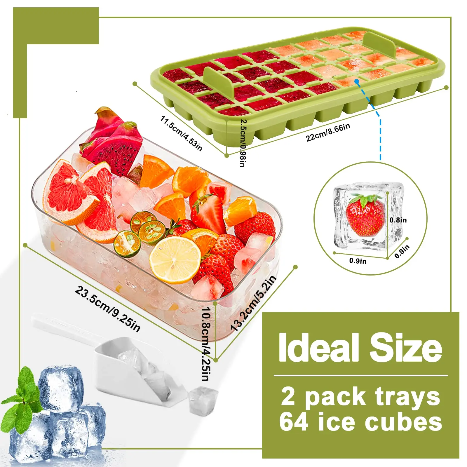 Plastic 2 Ice Cube Tray Mold And 1 Ice Bucket Box One Click Ice Cube