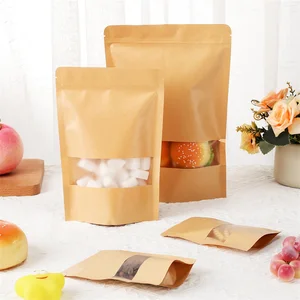 Kraft Paper Zip Lock Food Storage Bags Stand up Resealable and Heat Sealable with Window for Milk Pet Food Jelly Storage