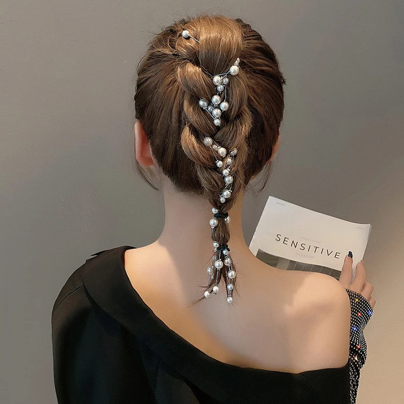 Fashion New Flash Tassel Hair Chain Hairpin Popular Accessories Pearl