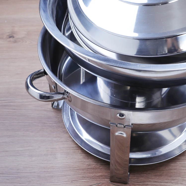 Hotel Chafer Dish Buffet Set Stainless Steel Food Warmer Buffet Stoves Stainless Steel Round Chafing Dishes With Lid_12