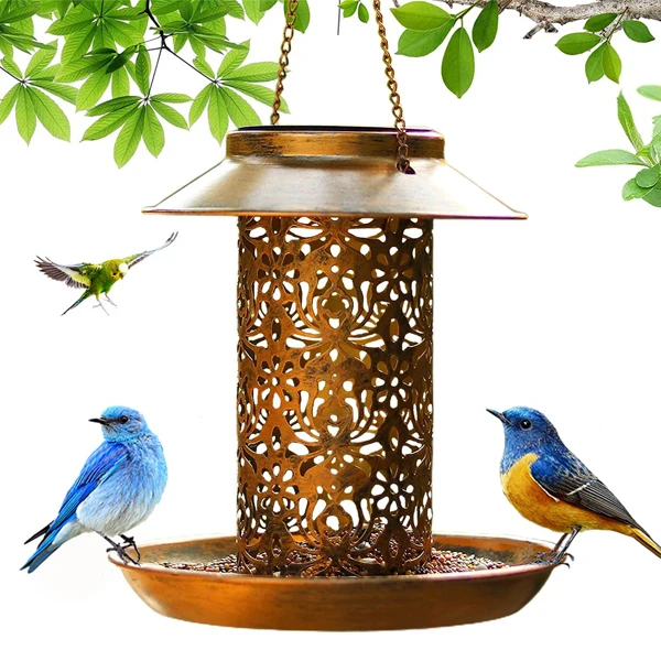 outdoor waterproof solar hanging metal bird feeder