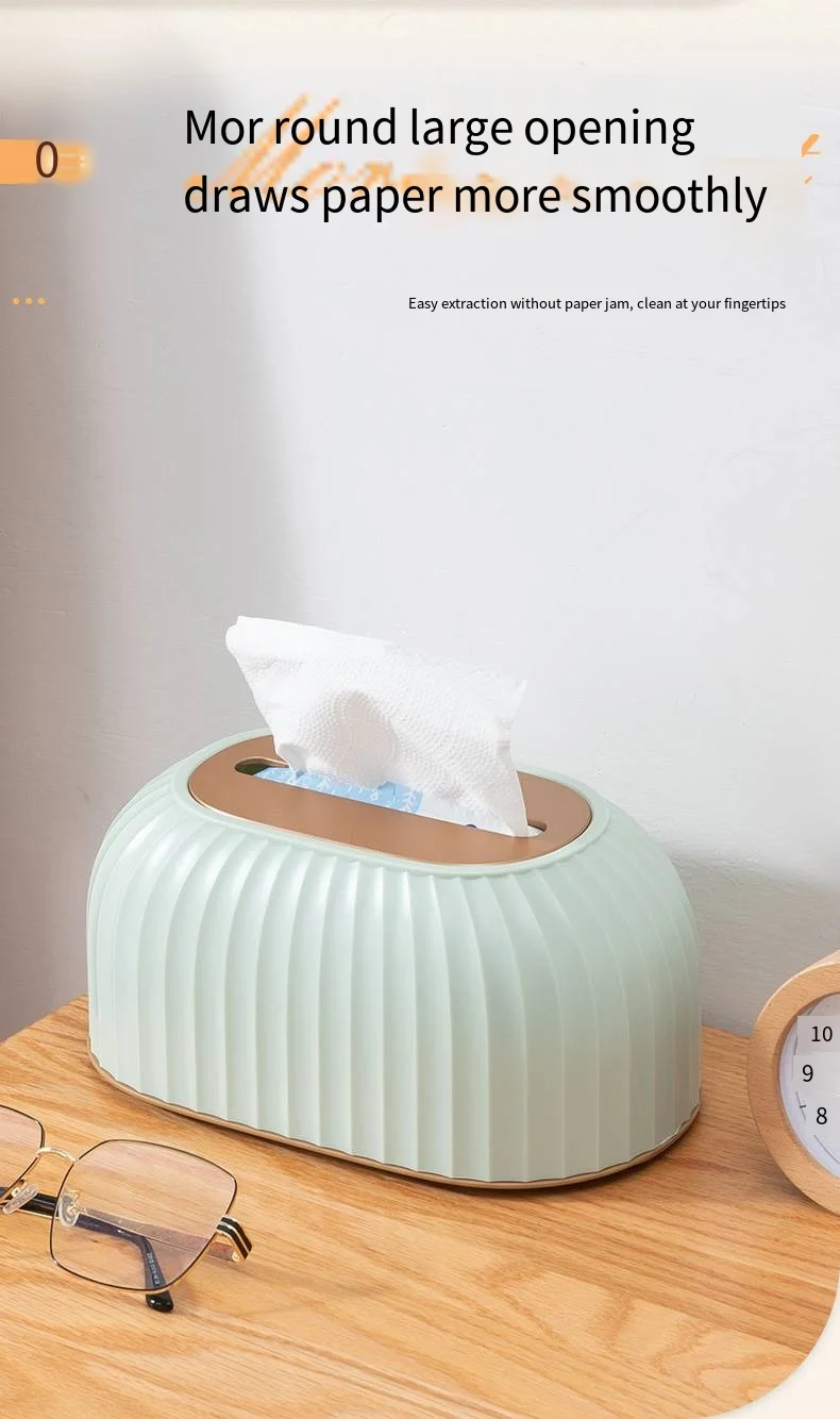 Light luxury vertical plastic tissue box desktop household stripe creative shell non-slip spring paper box supplier