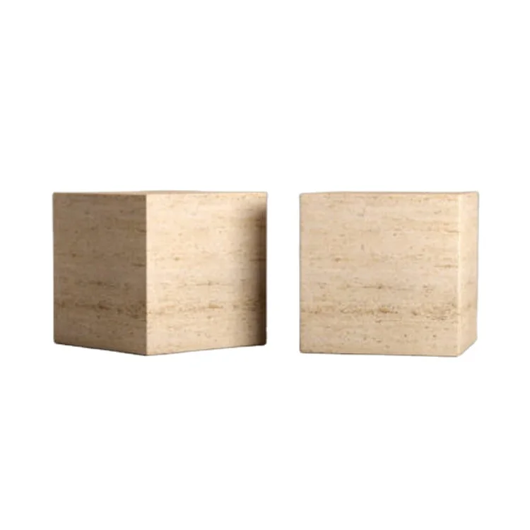 Natural Stone Coffee Table Customized Cube Block Marble Side Menu High Low Travertine Table Square Marble Plinth