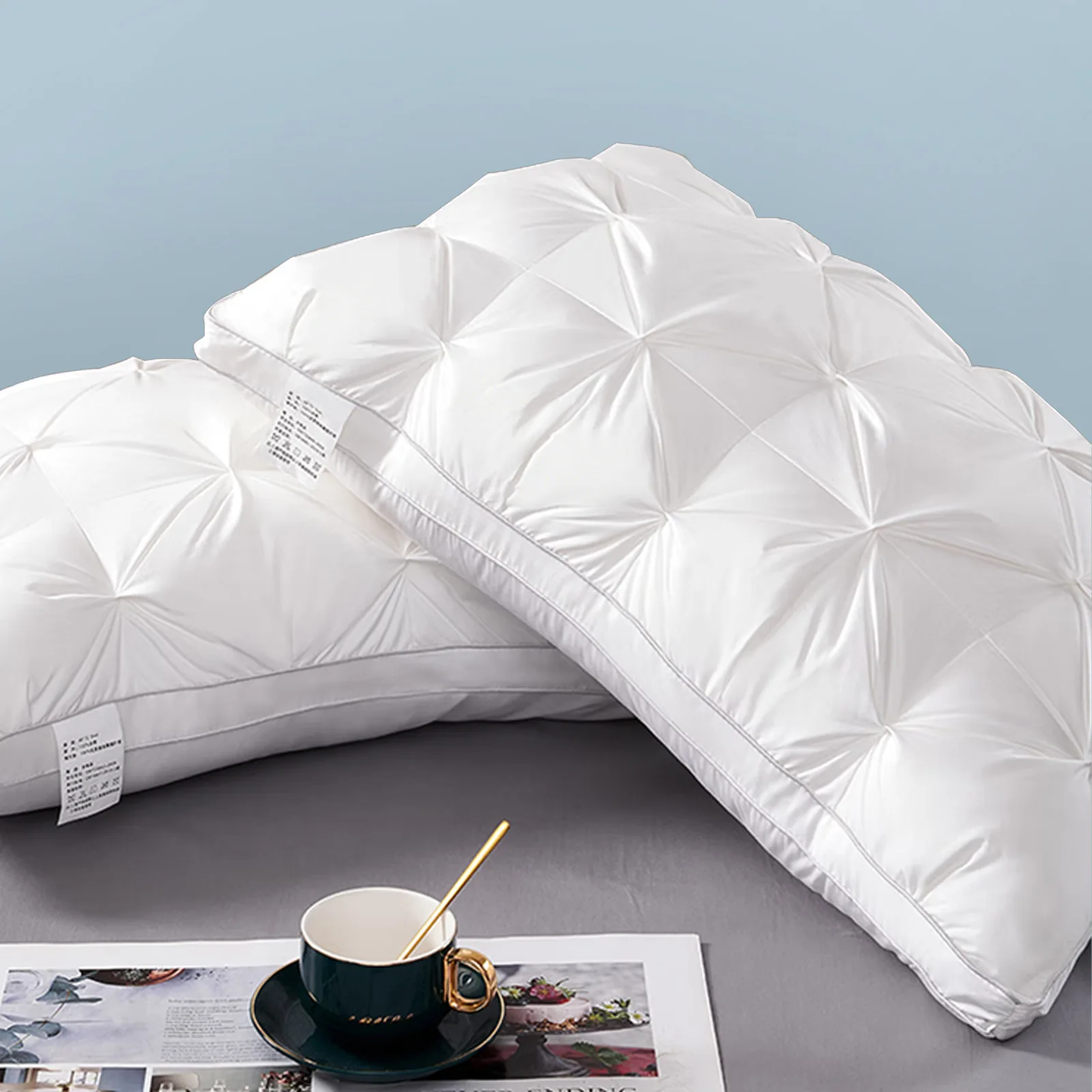 White Washed 800 Filling Power RDS Certificate Twist Flower Style Bedding Cushion Luxury Hotel King Size Goose Down Pillow
