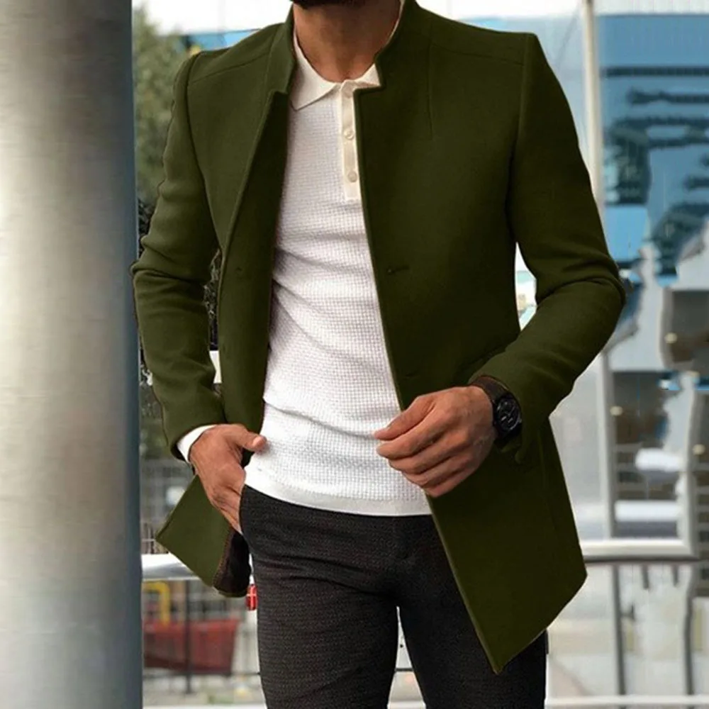 Fashion Woolen Trendy Overcoat Blue Khaki Black Men's Warm Coat