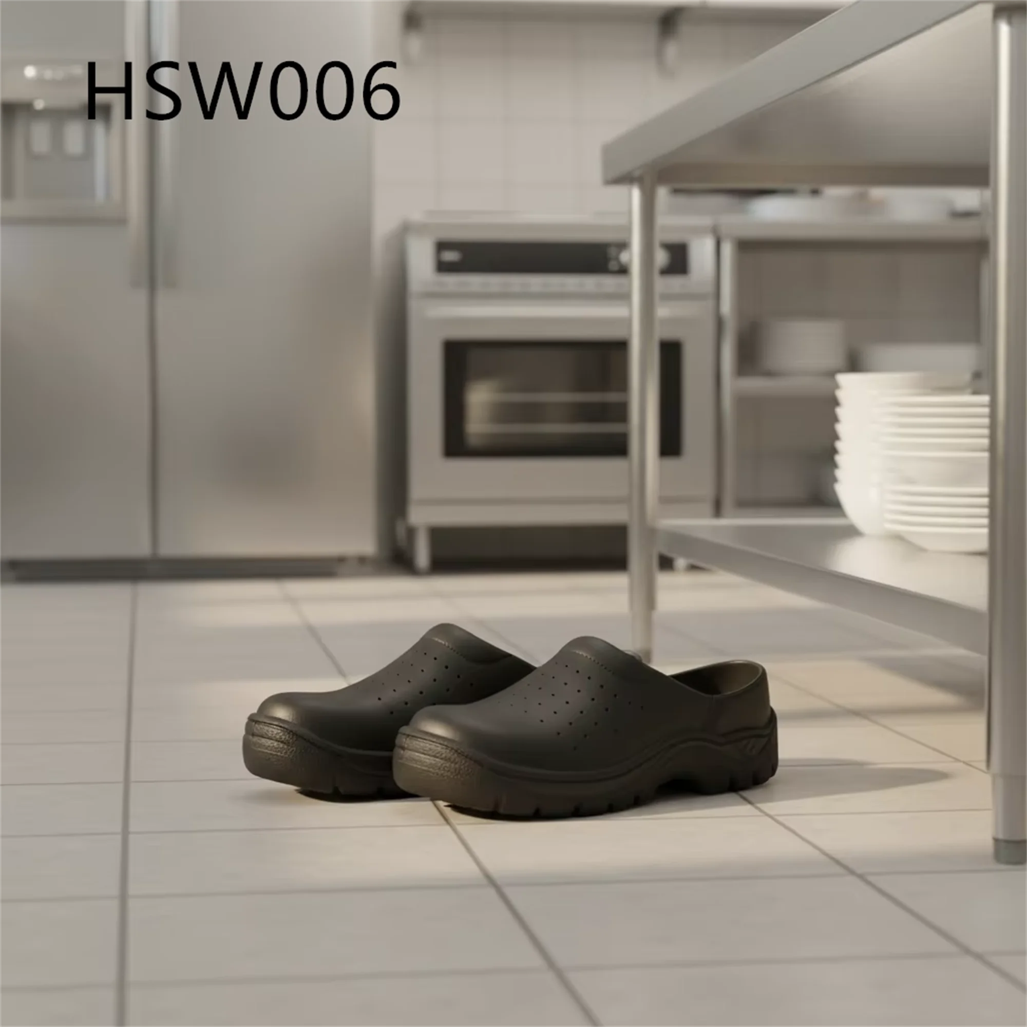 LXG,Qatar Market Popular Open Heel Black Work Safety slippers Restaurant Anti-slip PU/PU Injection Sole Clogs with Pore HSW006