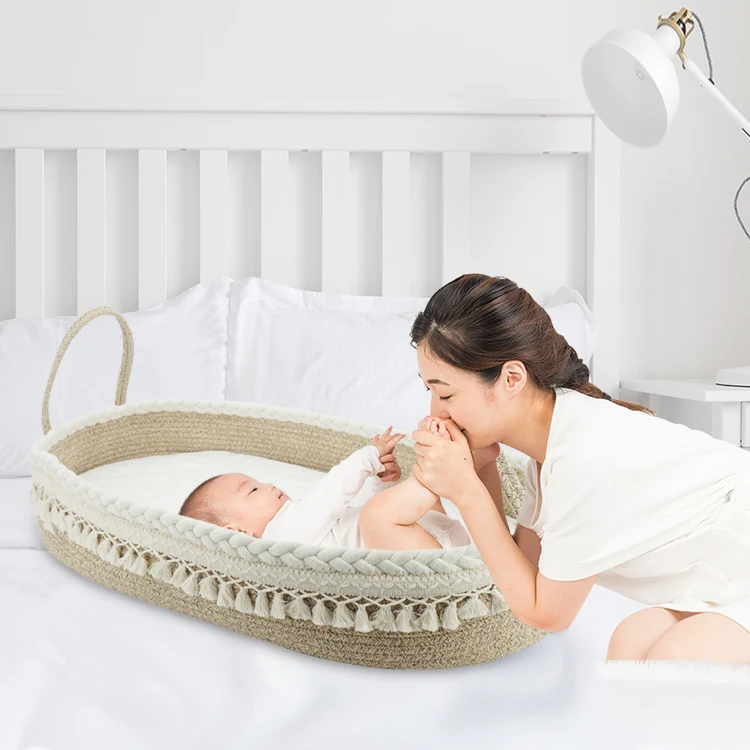 Natural & Designed Changing Basket Moses Basket For Babies With Tassels