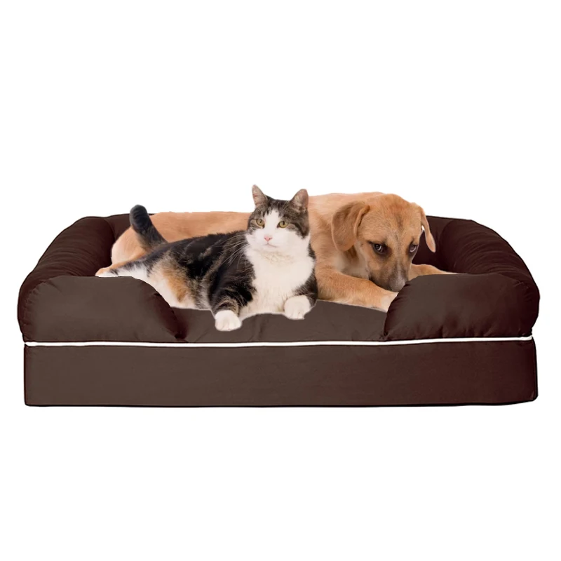 Custom made rectangle soft foldable cotton memory foam orthopedic cat pet couch dog sofa cama mascota bed with removable cover