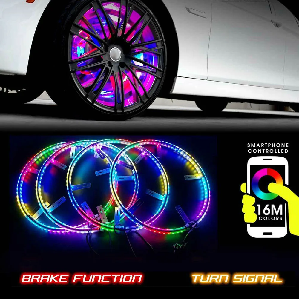 Rgb Smd Led Color Wheel Rim Lights App Control Waterproof Car Alloy Led Chasing Wheel Ring