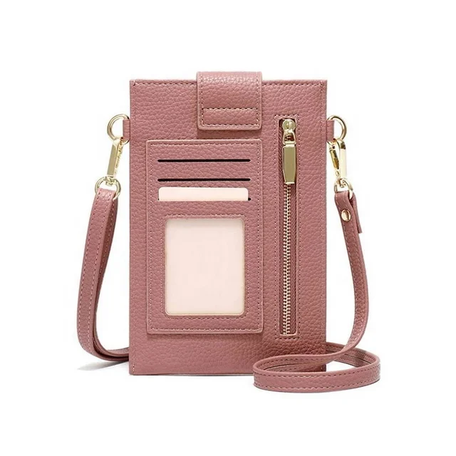 Cartera y teléfono de cuero minimalista para mujer, bolso cruzado