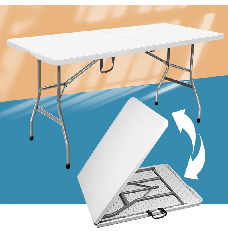 Foldablerectangular Table 6ft HDPE Garden White Foldable Table Portable Camping Rectangle Half ...