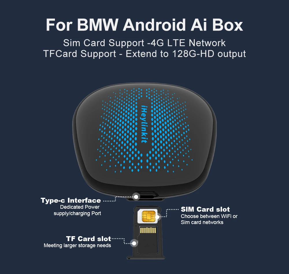 IHeylinkit Wireless Carplay Adapter BW Android 13.0 Ai Box for