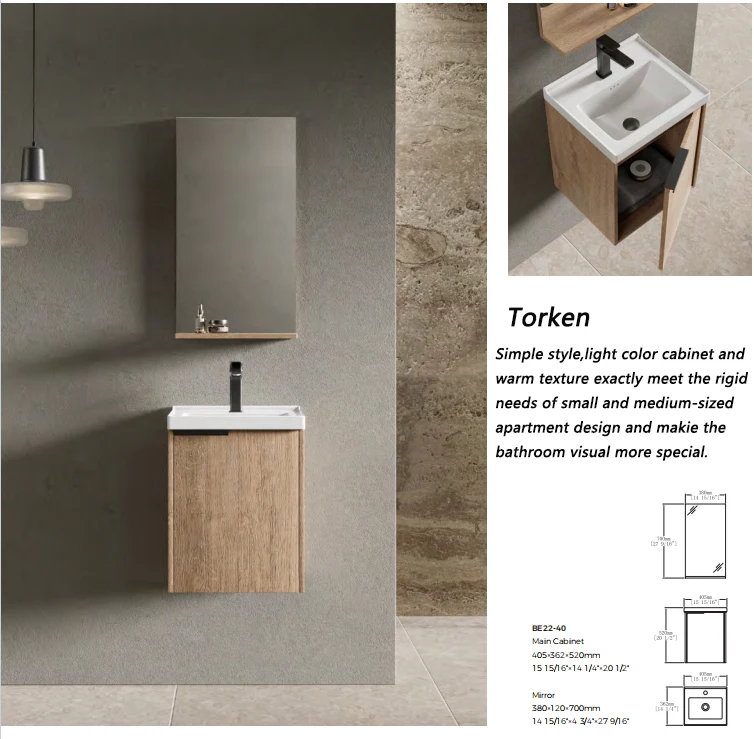 New design customized vanity with mirror wash basin for hotel bathroom sink small wall hung bathroom cabinet supplier