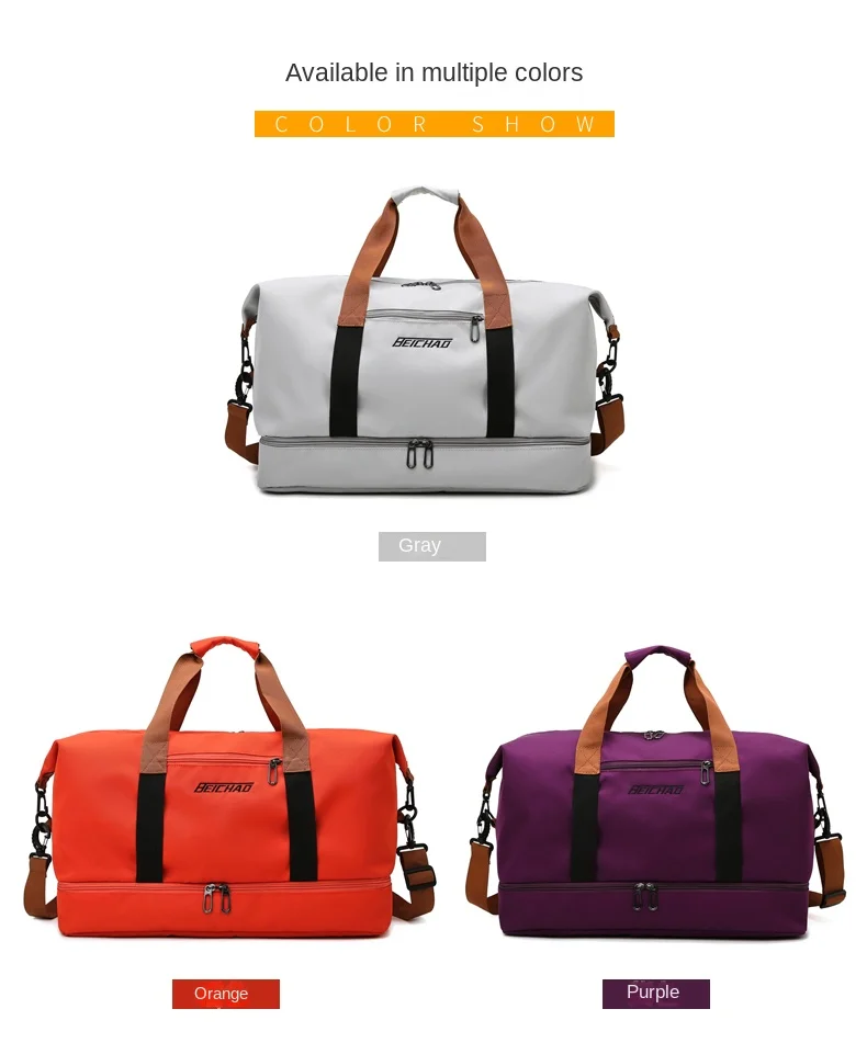 2024 Large Capacity Color Nylon Duffel Bag Waterproof Sports Dry Wet  Separation Ladies Duffel Bag Weekend Gym Bag