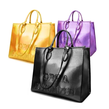 Oem Custom Logo Luxury Embossed Violet Square Leather Tote Bags For Women Purses