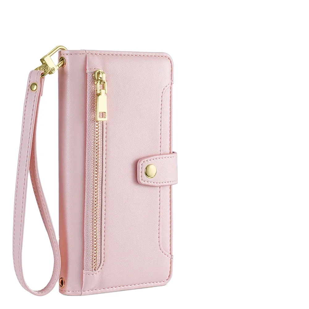 Pink Lady Women Case Credit Card Holder Slot Zipper Book Flip PU Leather Protective Cover for iPhone 16 Pro Max