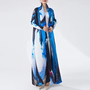 2025 Latest Design Manufacturer Custom Islamic Muslim Women Pleated Printed Long Modest Dress Modesty Open Abaya