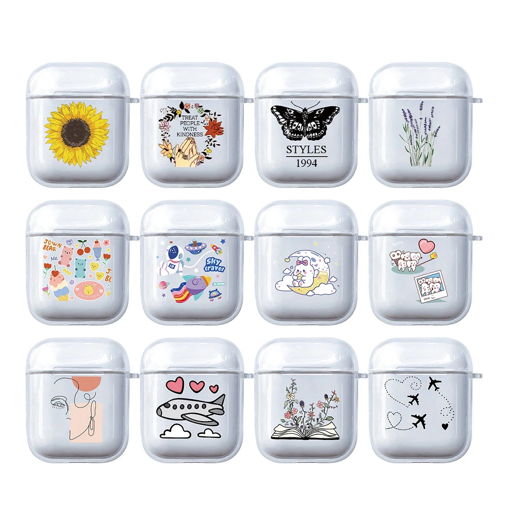 Custom aliens Clear soft shockproof floral case cover For AirPods 1 2